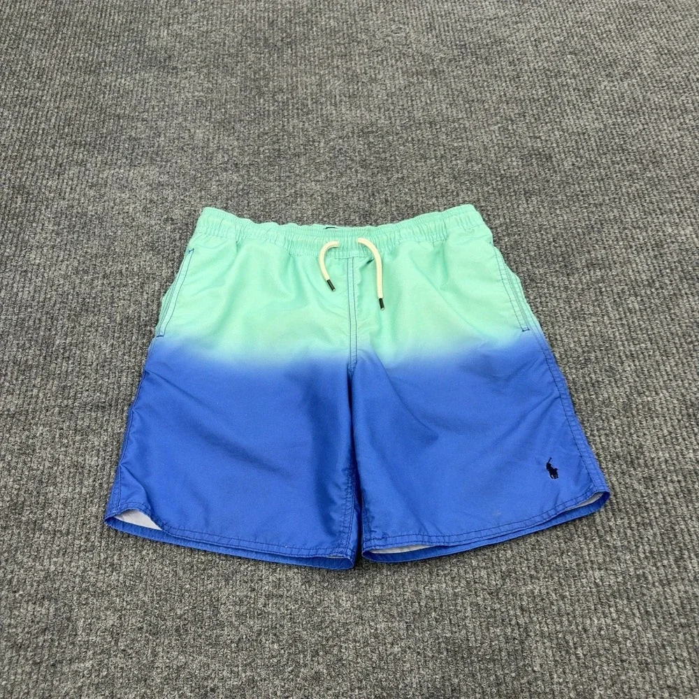 Polo Ralph Lauren Swim Shorts Boy M Blue Green Polyester Ombre Beach Surf Summer